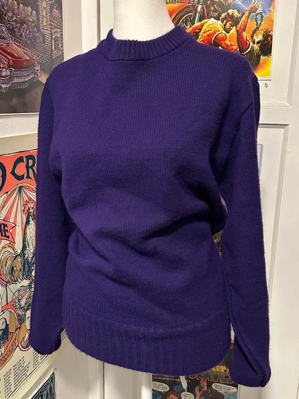 Classic Vintage Purple Orlon Acrylic Crewneck Women's Sweater - Size Small